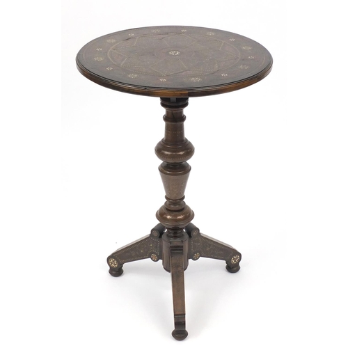 2012 - Good quality Anglo Indian circular occasional table, with copper and brass inlay decorated with foli... 