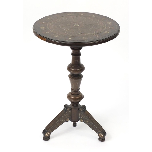 2012 - Good quality Anglo Indian circular occasional table, with copper and brass inlay decorated with foli... 