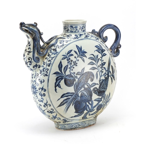 2219 - Large Chinese blue and white porcelain wine vessel, hand painted with birds of paradise, 44.5cm high