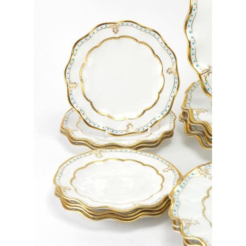 2143 - Three sets of eight Royal Crown Derby Lombardy plates, the largest 26cm in diameter