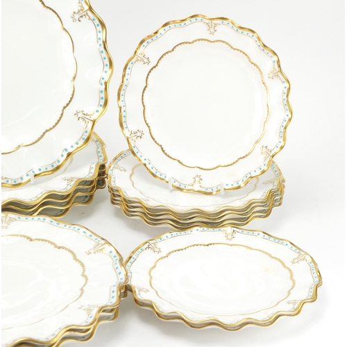 2143 - Three sets of eight Royal Crown Derby Lombardy plates, the largest 26cm in diameter