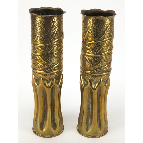 171 - Pair of Military interest brass shell case vases, one stamped Remington UMC, 32cm high