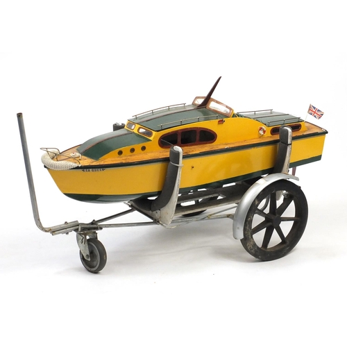 2389 - Large electric remote control speed boat - Sea Queen with transport trolley, 110cm in length