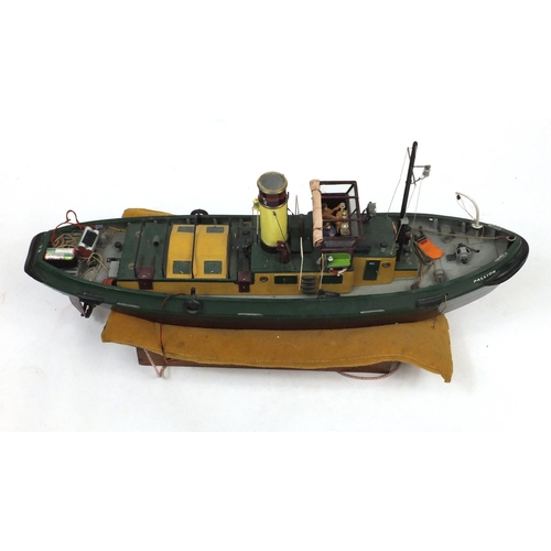 2391 - Large wooden electric remote control fishing boat - Pallion, 85cm in length
