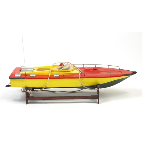 2402 - Large wooden remote control speed boat, 96cm in length