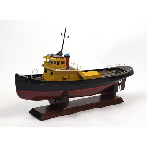 2392 - Large wooden electric remote control fishing boat, 84cm in length