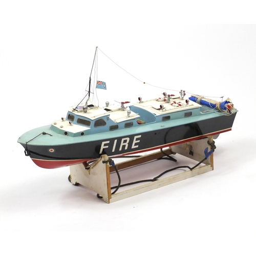 2394 - Large wooden electric remote control fire rescue boat, 86cm in length