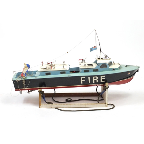 2394 - Large wooden electric remote control fire rescue boat, 86cm in length