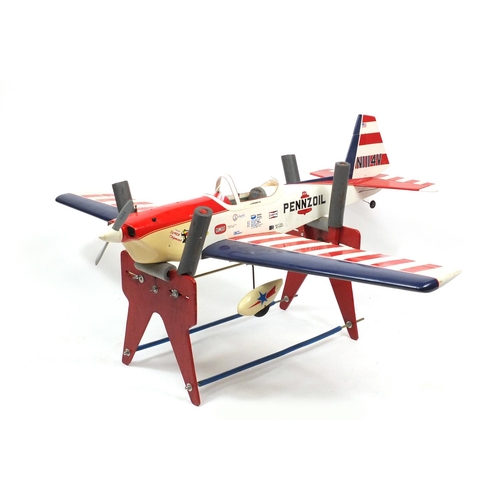 2403 - Large petrol remote control aeroplane on stand - N1114V, 162cm wing span