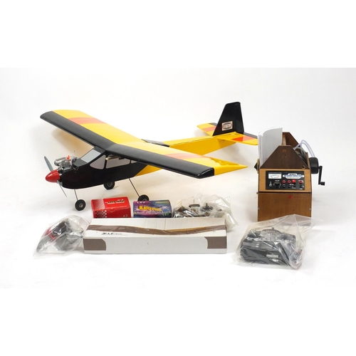 2406 - Large petrol remote control aeroplane with two controllers and receivers, four engines and a starter... 