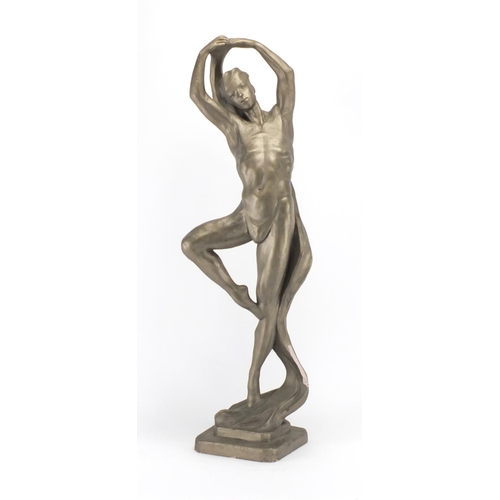 2098 - Art Deco style hand painted sculpture of a semi nude male dancer, 57cm high