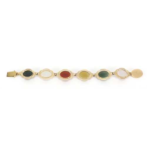 2612 - Chinese 14ct gold bracelet set with cabochon polish stones, 18cm in length, approximate weight 21.0g
