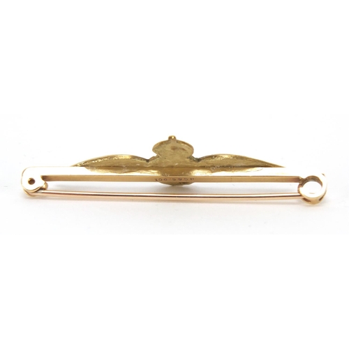 2621 - *Description amended 07-12-18* Military interest enamel RAF brooch with 9ct gold pin, 5cm in length,... 