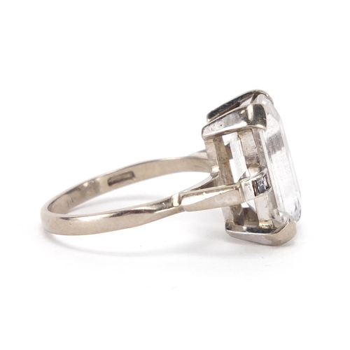 2643 - Platinum clear stone ring with diamond shoulders, size N, approximate weight 6.0g
