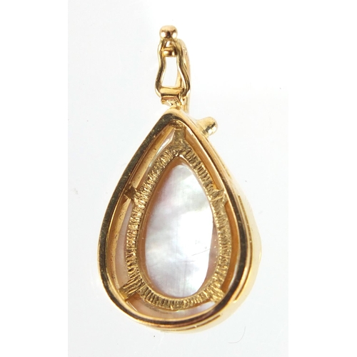 2635 - 9ct gold pearl tear drop pendant, 2.5cm in length, approximate weight 2.3g