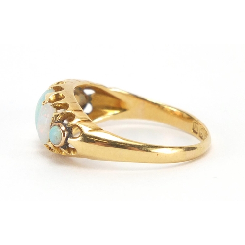 2650 - Victorian style 18ct gold opal five stone ring, size L, approximate weight 2.7g