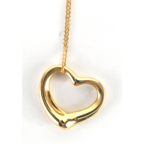2608 - Tiffany & Co 18ct gold love heart pendant on chain, designed by Esla Peretti, approximate weight 10.... 