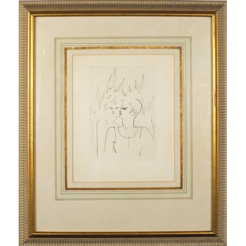 2096 - Jean Cocteau - Le Bal, 1950's etching, limited edition 153/220, inscribed verso, mounted and framed,... 
