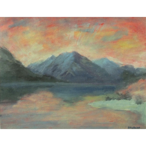 2240 - Paul Munro - Mountains and Valley, oil, inscribed verso, mounted and framed, 27cm x 20.5cm