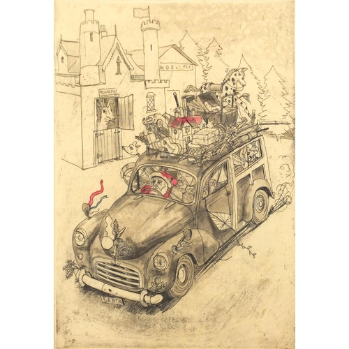 2151 - Christopher Orr - Santa Sets Off, pencil signed etching, limited edition 26/100, Jill George Gallery... 