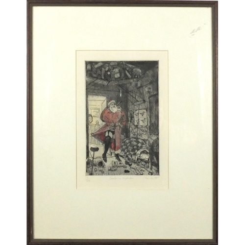 2152 - Christopher Orr - Santa in Suspenders, pencil signed etching limited edition 63/125, mounted and fra... 