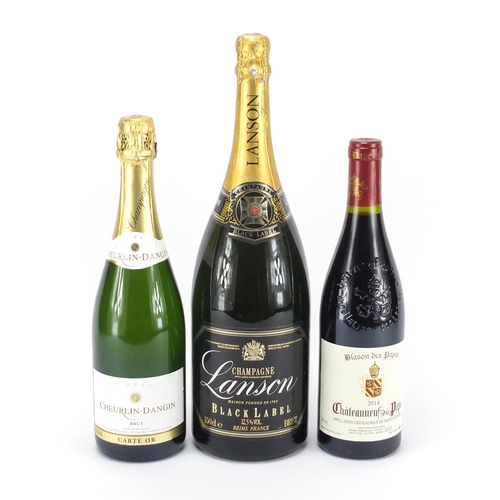 2251 - Magnum bottle of Lanson Champagne, bottle of Châteauneuf-du-Pape and Cheurlin Dangin Champagne