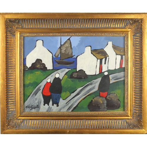 2154 - Figures by water, Irish school oil, bearing a signature Markey, framed, 37.5cm x 28cm