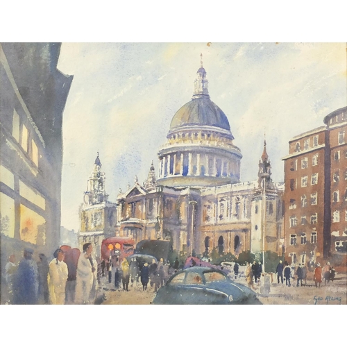 2156 - Busy street scene, Modern British watercolour, bearing a signature Geo Ayling, framed, 65cm x 49cm