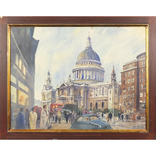 2156 - Busy street scene, Modern British watercolour, bearing a signature Geo Ayling, framed, 65cm x 49cm