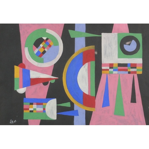 2326 - Abstract composition, geometric shapes, Russian school gouache, bearing a monogram LK 28, framed, 37... 