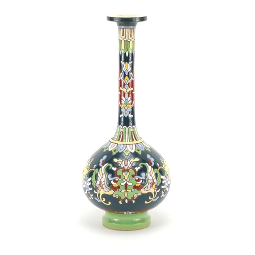 2171 - French art pottery vase in the style of Longwy, enamelled with stylised flowers, 39cm high