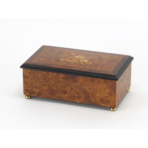 2050 - Inlaid Swiss music box by  Reuge Music, with box, 7cm H x 17,5cm W x 10cm D