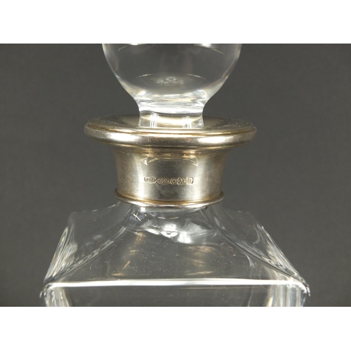 2102 - Cut glass decanter with silver collar, modern Birmingham hallmarks, 25.5cm high