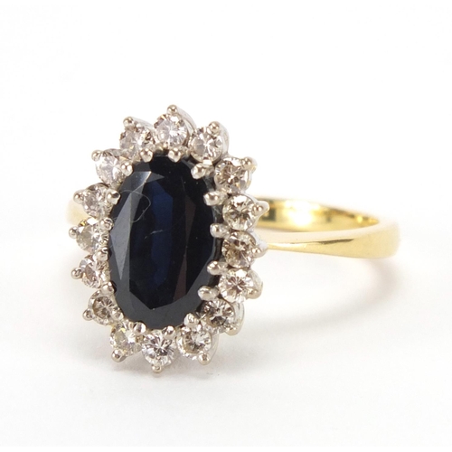 2626 - 18ct gold sapphire and diamond ring, size R, approximate weight 5.8g