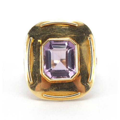 2648 - Designer 14ct gold amethyst ring, impressed ZE, size O, approximate weight 5.5g