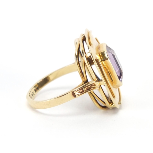 2648 - Designer 14ct gold amethyst ring, impressed ZE, size O, approximate weight 5.5g