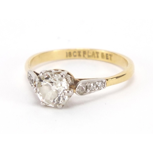 2624 - 18ct gold and platinum diamond solitaire ring, size K, approximate weight 2.1g