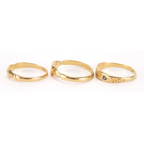2634 - Three 18ct gold diamond rings, sizes O, P and Q, approximate weight 6.8g