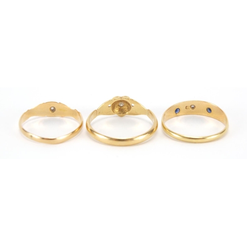 2634 - Three 18ct gold diamond rings, sizes O, P and Q, approximate weight 6.8g
