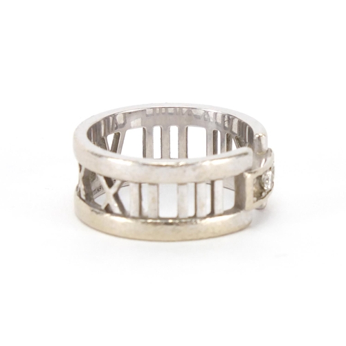 2615 - Tiffany & Co 18ct white gold diamond ring, with Roman numeral band, size M, approximate weight 7.1g