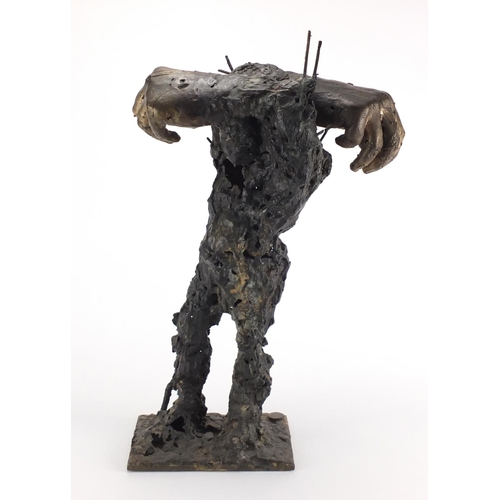 2109 - Craig Hudson - Modernist patinated bronze sculpture of a standing figure, 52.5cm high