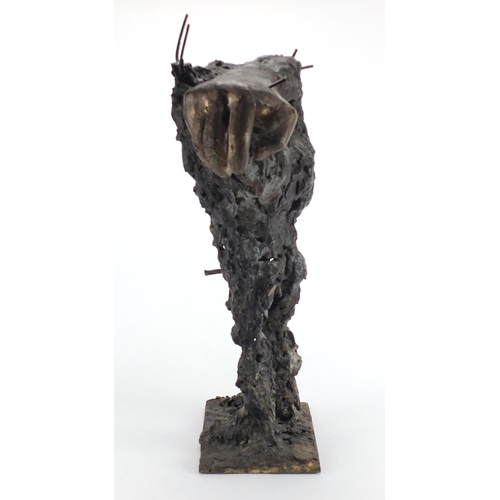2109 - Craig Hudson - Modernist patinated bronze sculpture of a standing figure, 52.5cm high