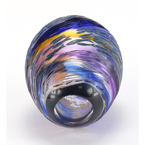 2110 - Helen Millard cameo glass vase of ovoid form, titled 'Fish Swirl', etched Helen Millard 2006 to the ... 