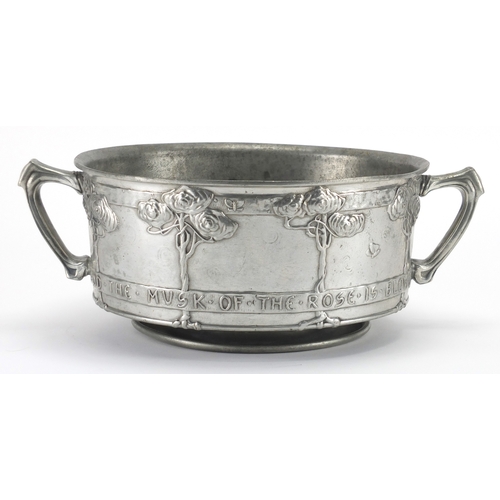 2112 - Arts & Crafts Liberty & Co Tudric pewter Woodbine Spices bowl with twin handles, designed by David V... 