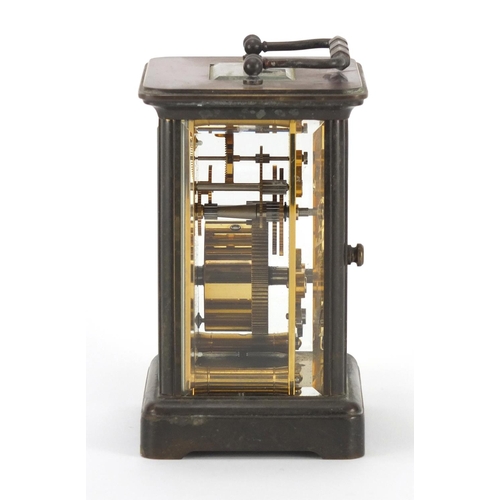 2084 - Brass cased carriage clock by Matthew Norman of London, with enamelled dial and Roman numerals, the ... 