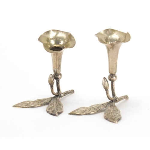 2508 - Pair of 800 grade silver bud vases, each with indistinct impressed marks to the base, 6cm high, appr... 