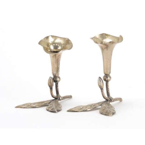 2508 - Pair of 800 grade silver bud vases, each with indistinct impressed marks to the base, 6cm high, appr... 