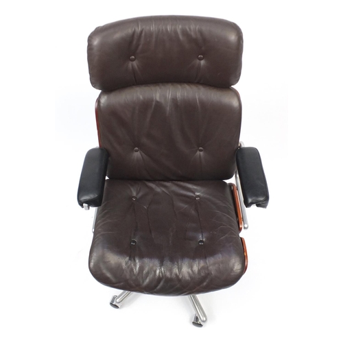 8 - Eames style brown leather office chair