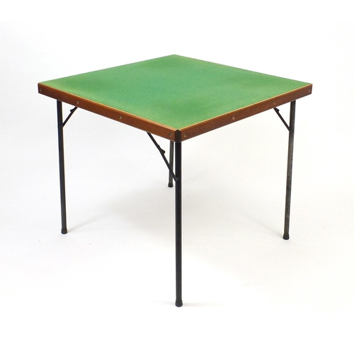 122 - Folding card table with green beize top, 81cm square