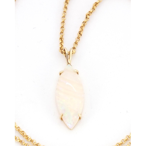 2610 - 9ct gold opal pendant on a 9ct gold necklace, the pendant 1.5cm in length, approximate weight 2.8g